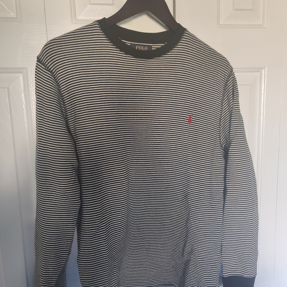 Polo Ralph Lauren B&W Striped Thermal Waffle Shirt
